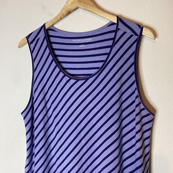 Soft Surroundings Sarina Dress Periwinkle Striped Tulip Hem Pima‎ Cotton Large - Picture 2 of 8